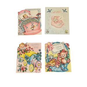 Baby Newborn Cards (4) Welcome Congratulations VTG Used‎ USA Made Birth Announce
